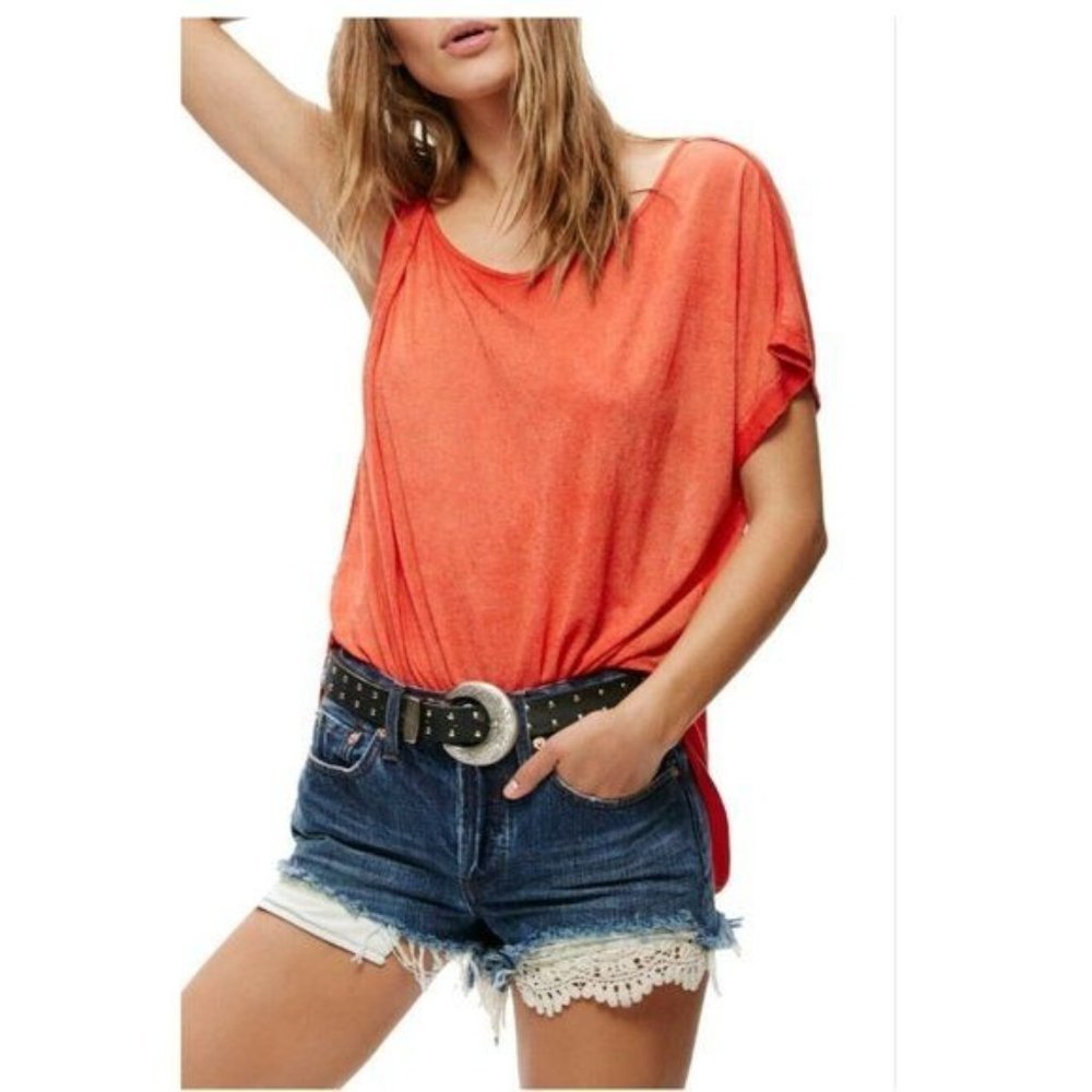 Free People Orange Pluto One Shoulder Tee
